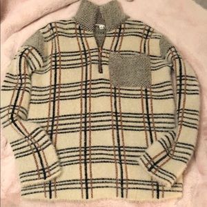 Soft Cream Plaid Quarter-Zip Pullover Sweater